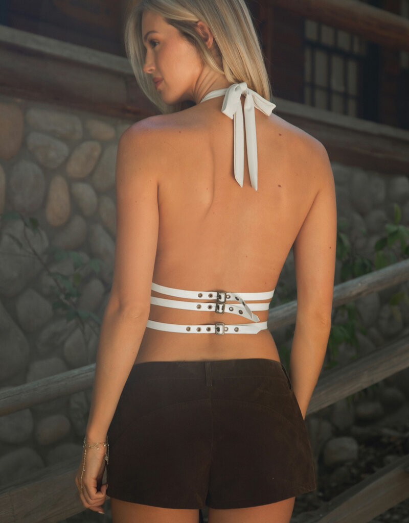 Split Front Studded Halter Top