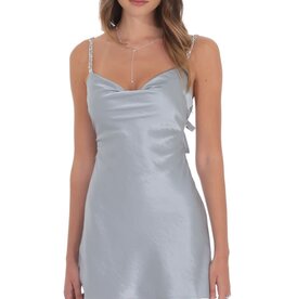 Lucy In The Sky Rhinestone Strap Satin Mini Dress