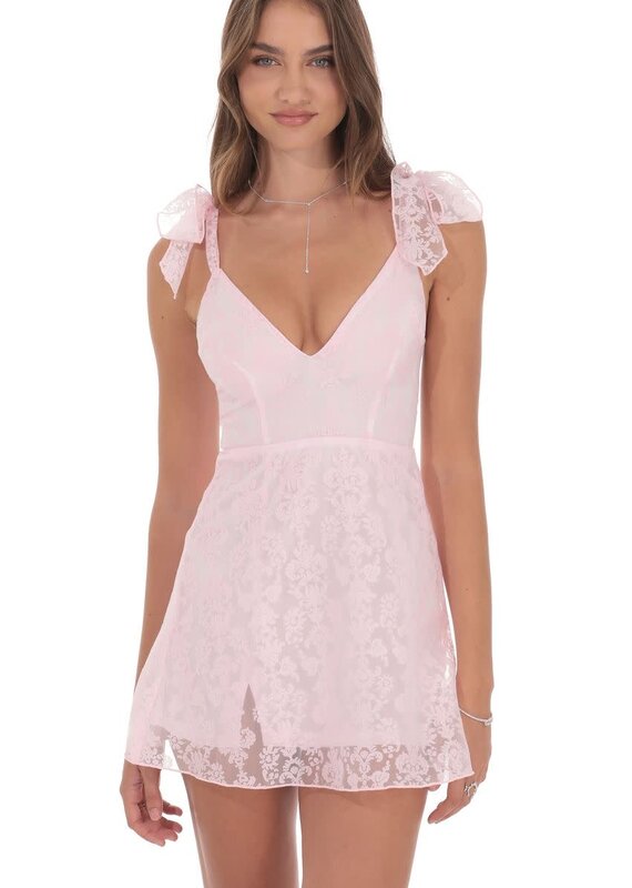 Lucy In The Sky Motif Shoulder Tie A Line Mini Dress