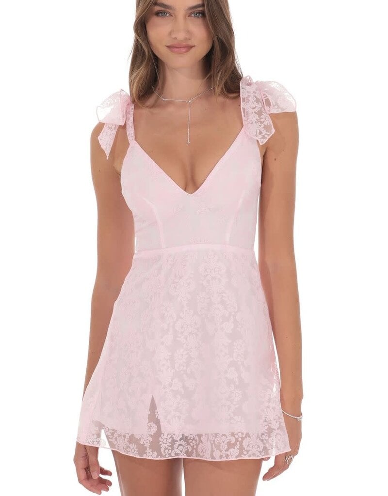 Lucy In The Sky Motif Shoulder Tie A Line Mini Dress