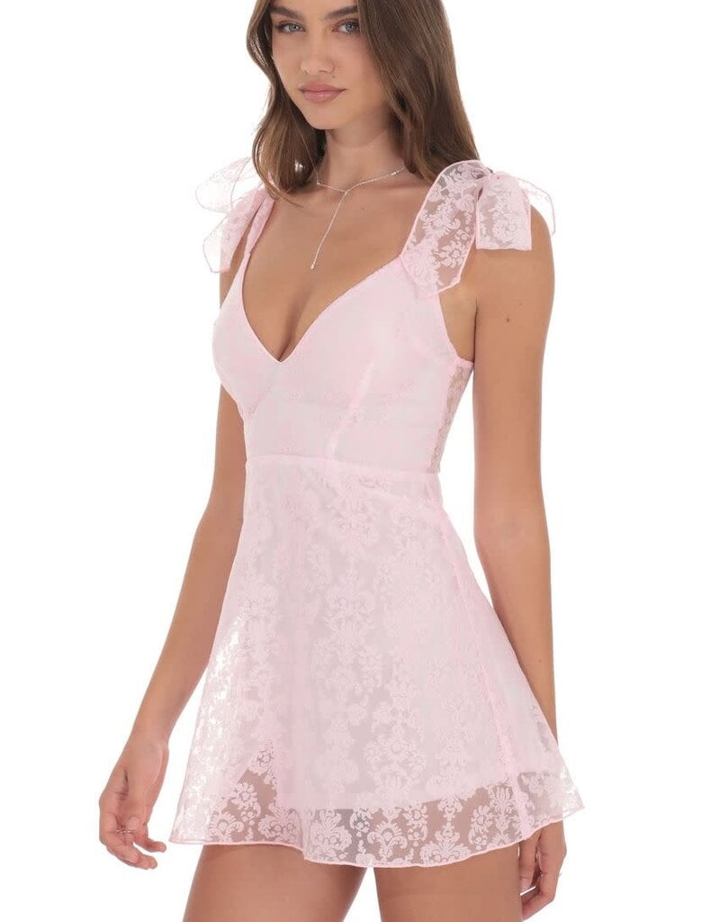 Lucy In The Sky Motif Shoulder Tie A Line Mini Dress