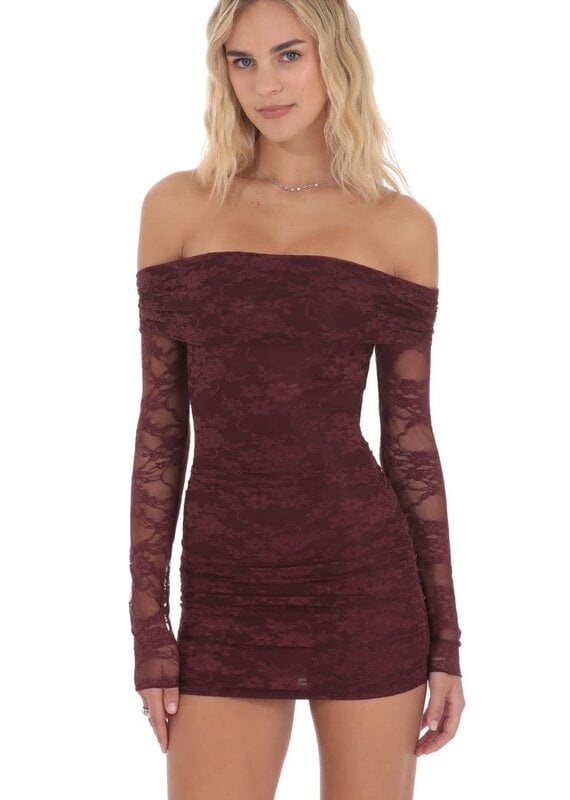 Lucy In The Sky Off Shoulder Long Sleeve Lace Mini Dress