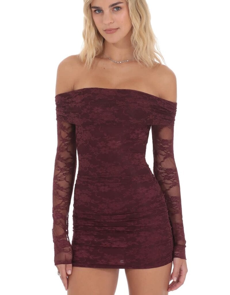 Lucy In The Sky Off Shoulder Long Sleeve Lace Mini Dress