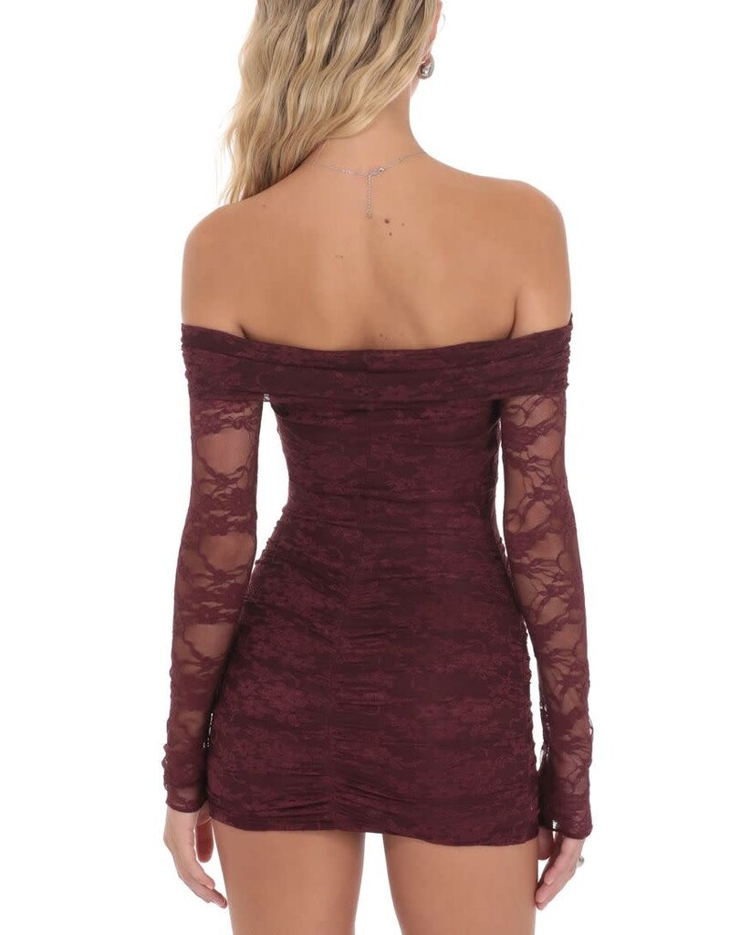 Lucy In The Sky Off Shoulder Long Sleeve Lace Mini Dress