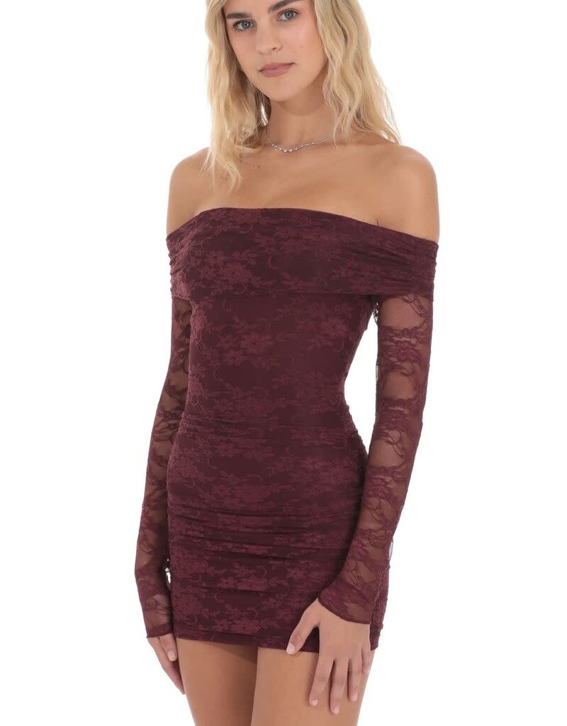 Lucy In The Sky Off Shoulder Long Sleeve Lace Mini Dress