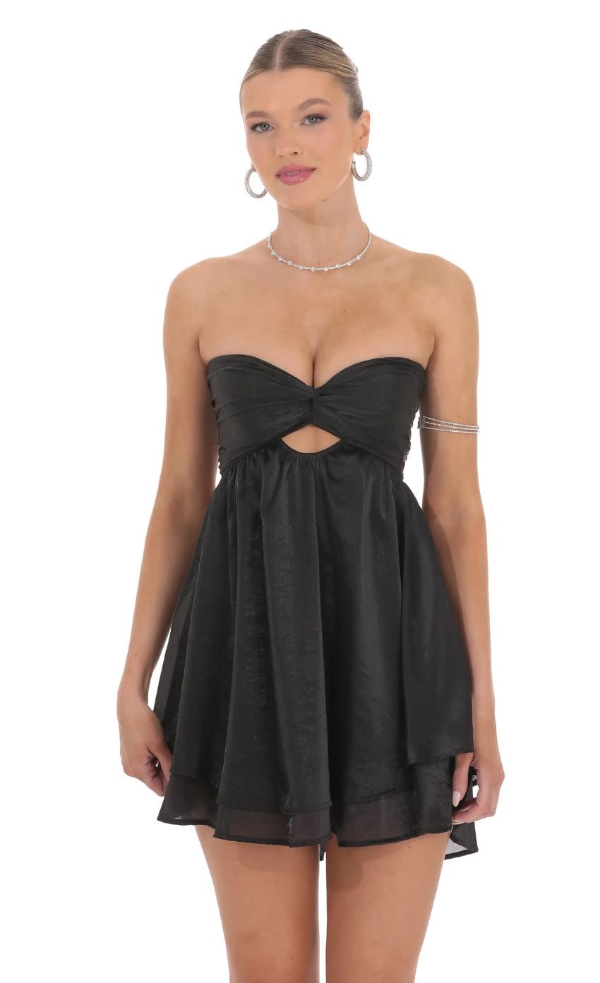 Sheen Cutout Babydoll Mini Dress - SPLASH