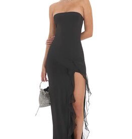 Lucy In The Sky Strapless Ruffle Slit Maxi Dress
