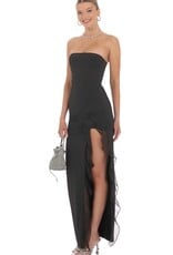 Lucy In The Sky Strapless Ruffle Slit Maxi Dress