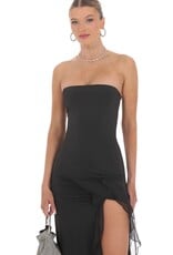 Lucy In The Sky Strapless Ruffle Slit Maxi Dress