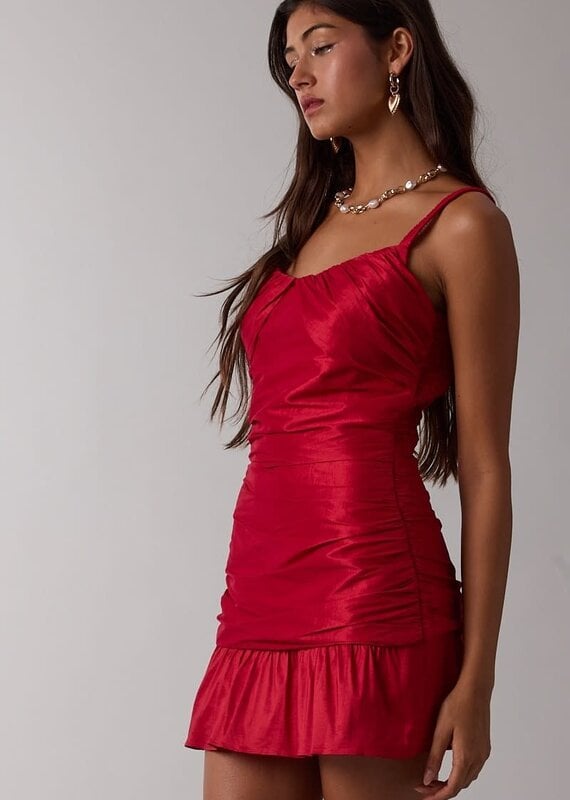 Lux Solid Ruched Mini Dress