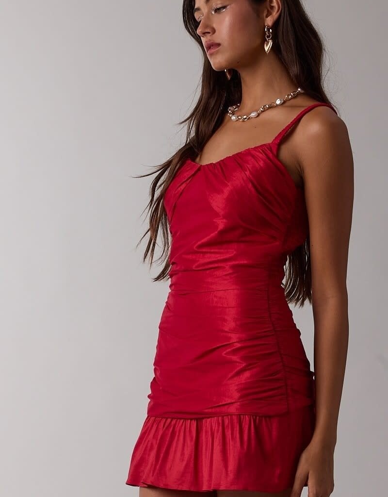 Lux Solid Ruched Mini Dress