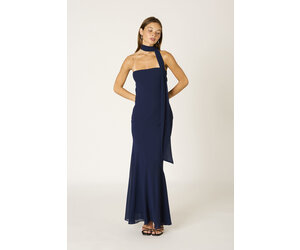 navy blue dress with scarf Navy Chiffon Strapless A-Line Floor Length Prom Dress main image 0