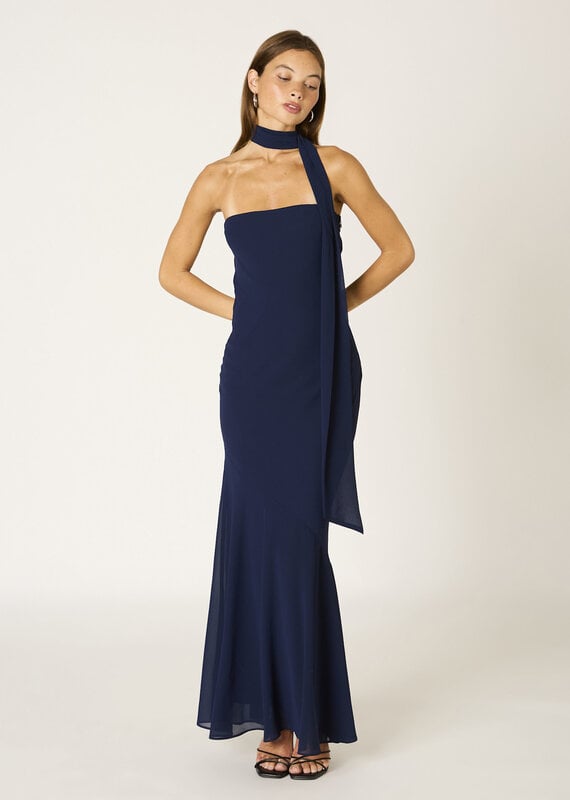 Chiffon Strapless Scarf Detail Maxi Dress