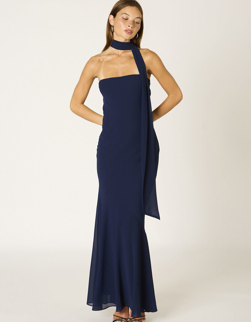 Chiffon Strapless Scarf Detail Maxi Dress