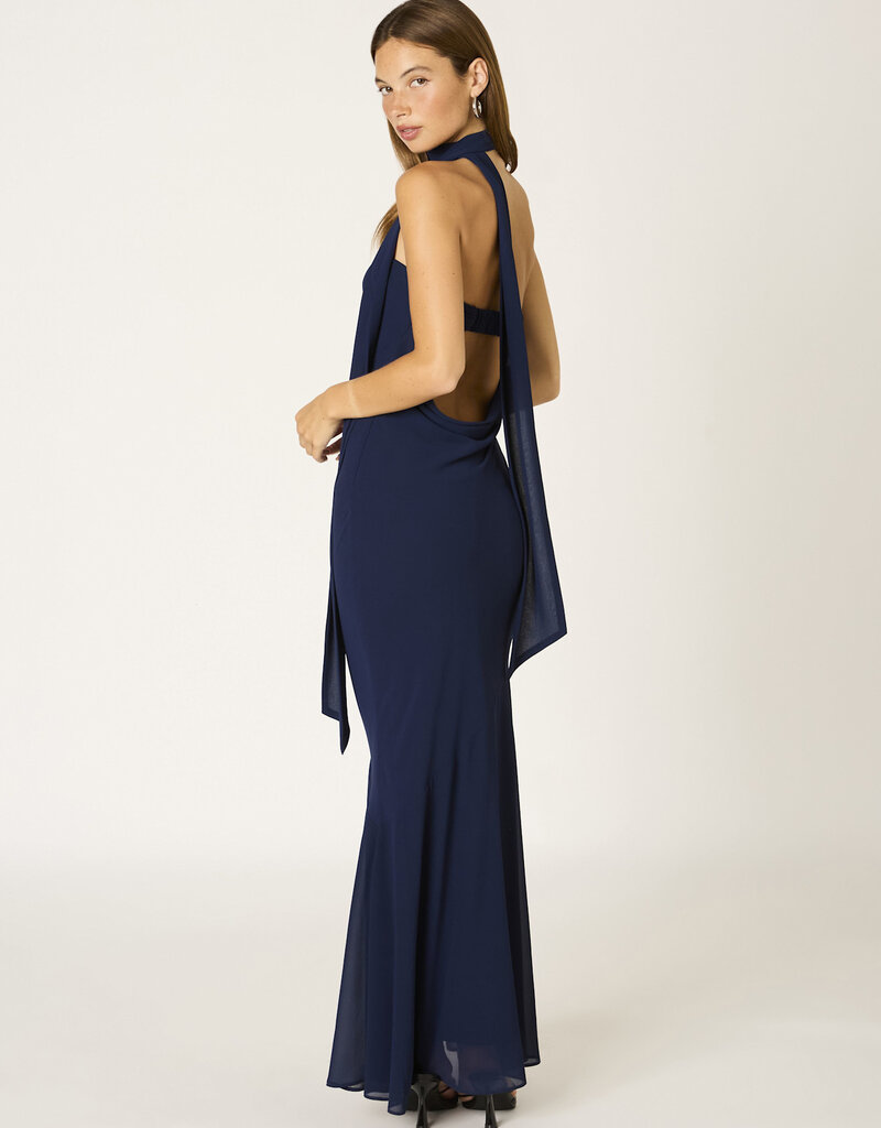 Chiffon Strapless Scarf Detail Maxi Dress