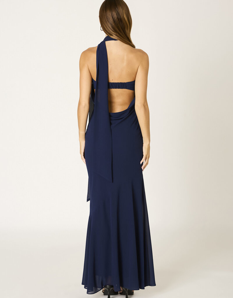 Chiffon Strapless Scarf Detail Maxi Dress