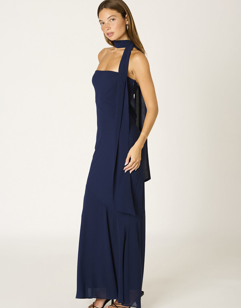 Chiffon Strapless Scarf Detail Maxi Dress