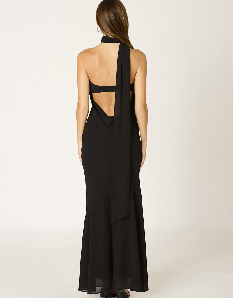 Chiffon Strapless Scarf Detail Maxi Dress
