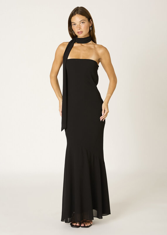 Chiffon Strapless Scarf Detail Maxi Dress