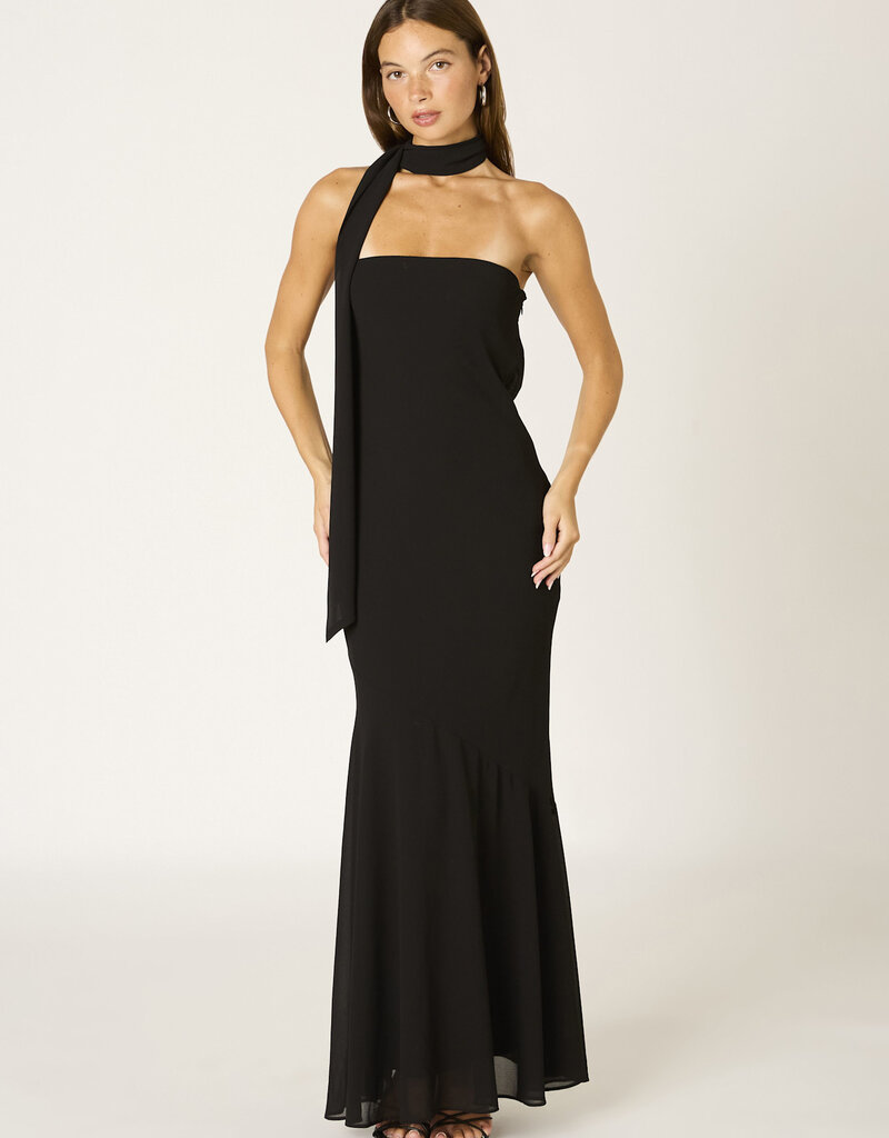 Chiffon Strapless Scarf Detail Maxi Dress