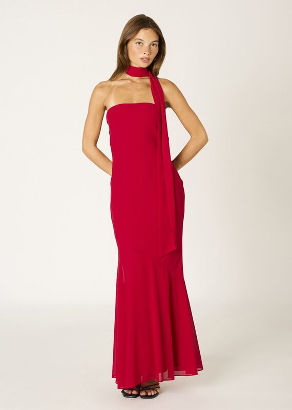 Chiffon Strapless Scarf Detail Maxi Dress