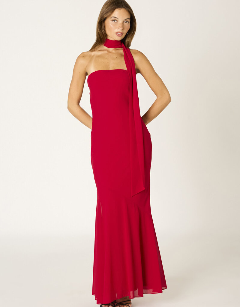Chiffon Strapless Scarf Detail Maxi Dress