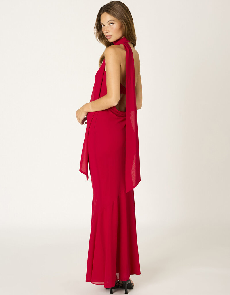 Chiffon Strapless Scarf Detail Maxi Dress