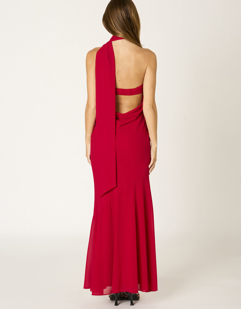 Chiffon Strapless Scarf Detail Maxi Dress