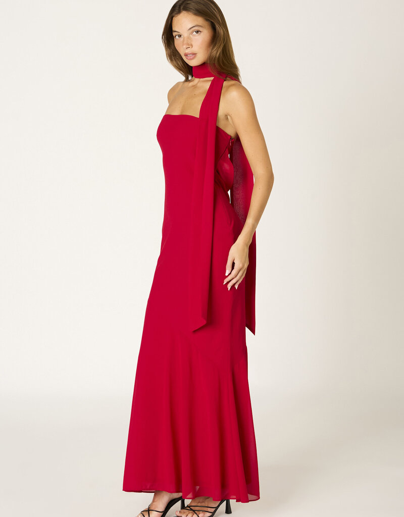 Chiffon Strapless Scarf Detail Maxi Dress