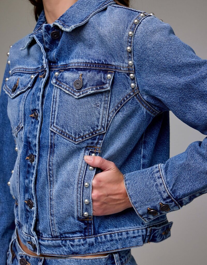 Pearl Stud Denim Trucker Jacket