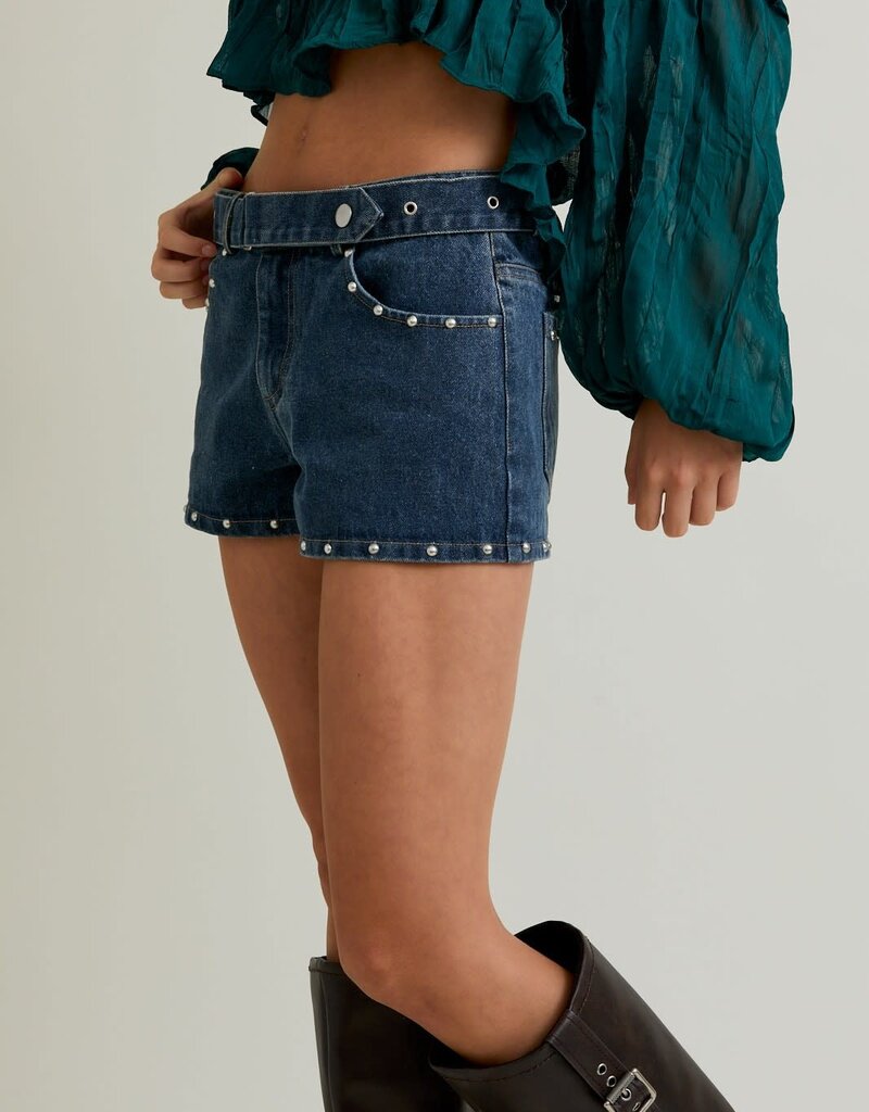 Stud Detail Low Waist Denim Shorts