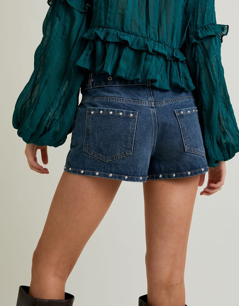 Stud Detail Low Waist Denim Shorts