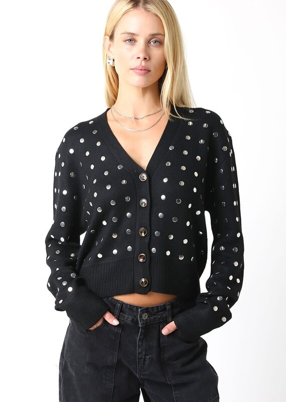 Studded Button Front Sweater