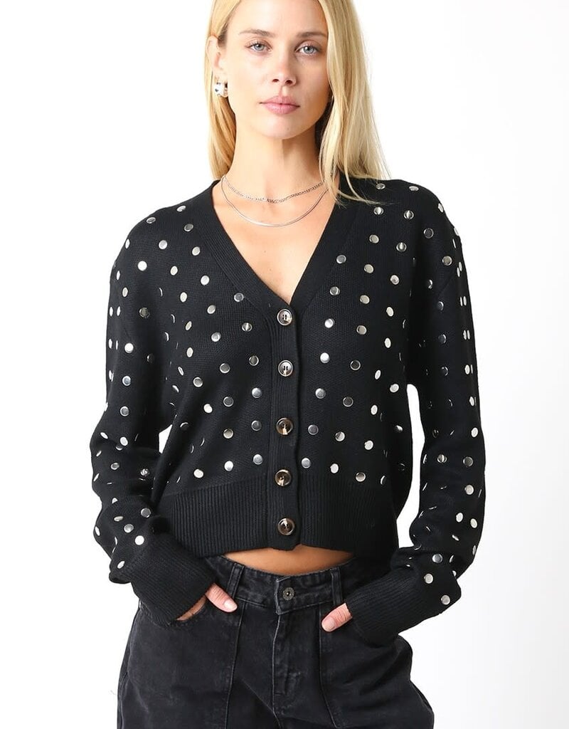 Studded Button Front Sweater