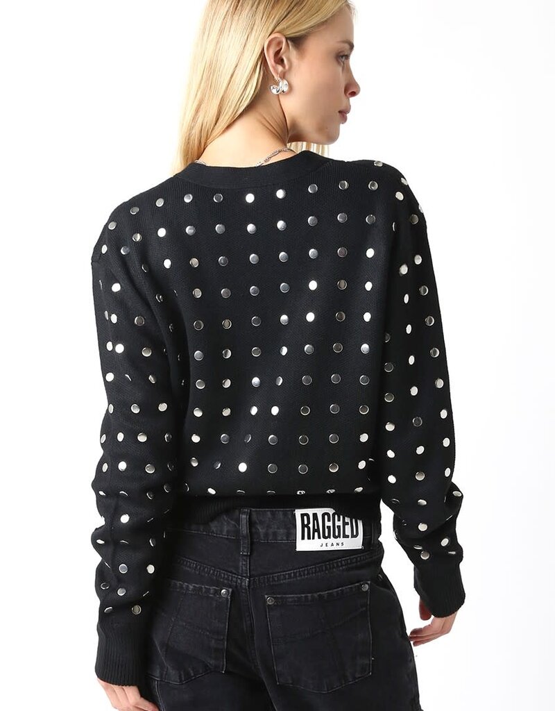 Studded Button Front Sweater