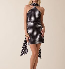 Satin Polka Dot Scarf Mini Dress