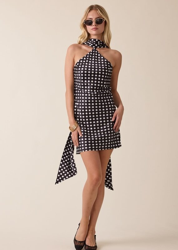 Satin Polka Dot Scarf Mini Dress