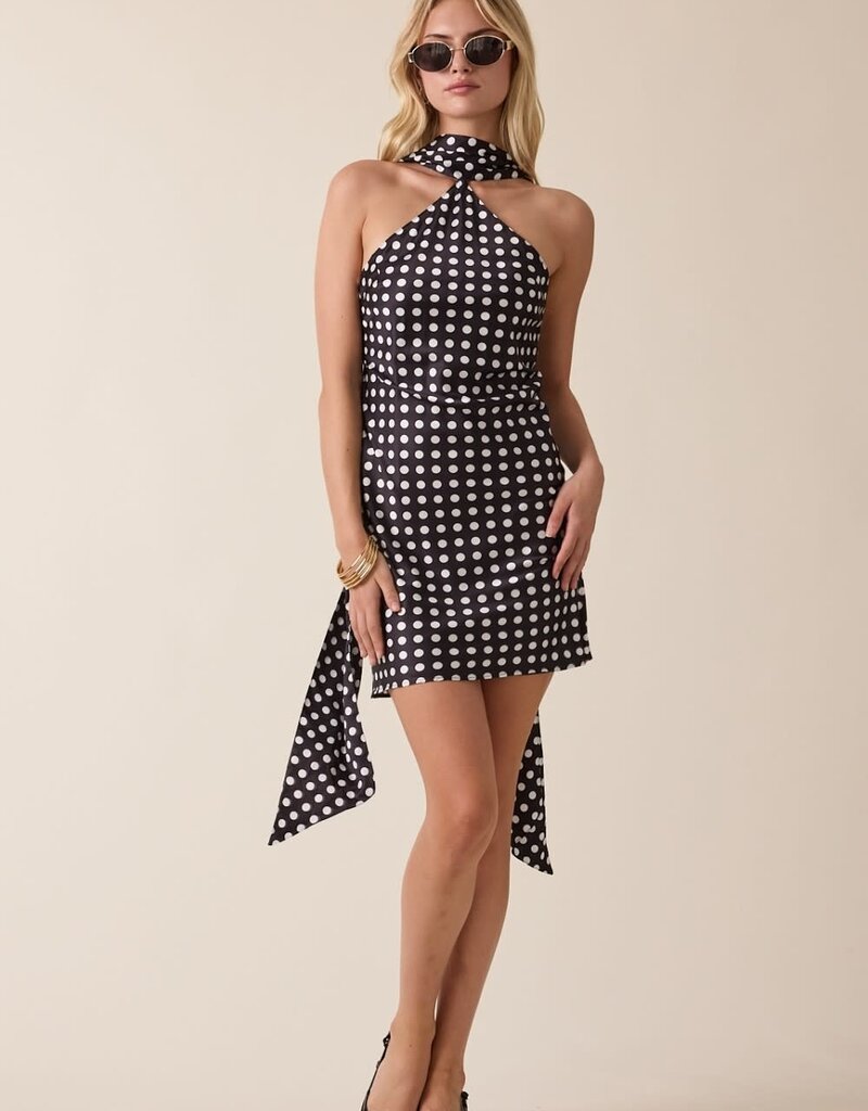 Satin Polka Dot Scarf Mini Dress