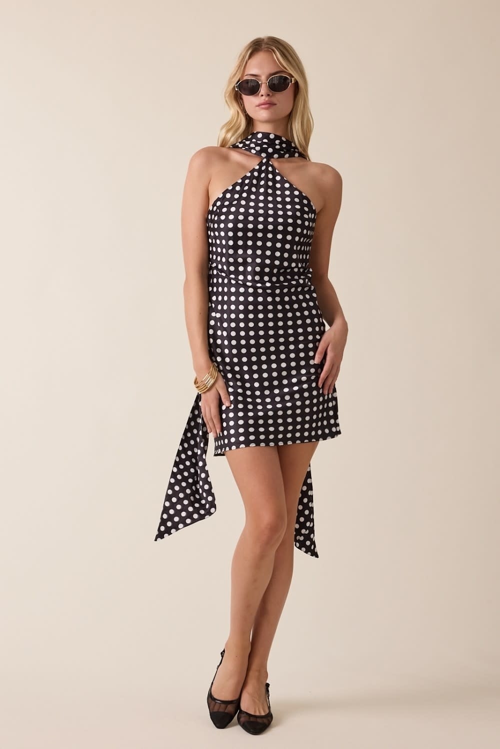 black and white mini polka dot dress RIXO Amari Silk Midi Mini Polka Dot Black main image 1