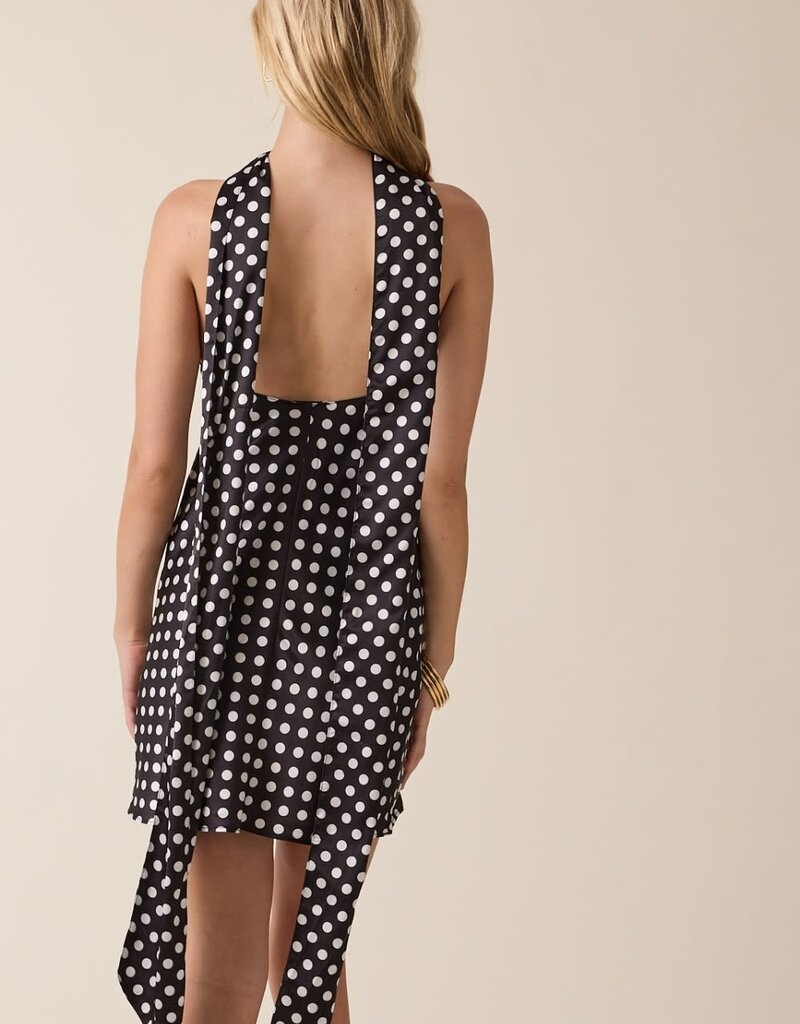 Satin Polka Dot Scarf Mini Dress