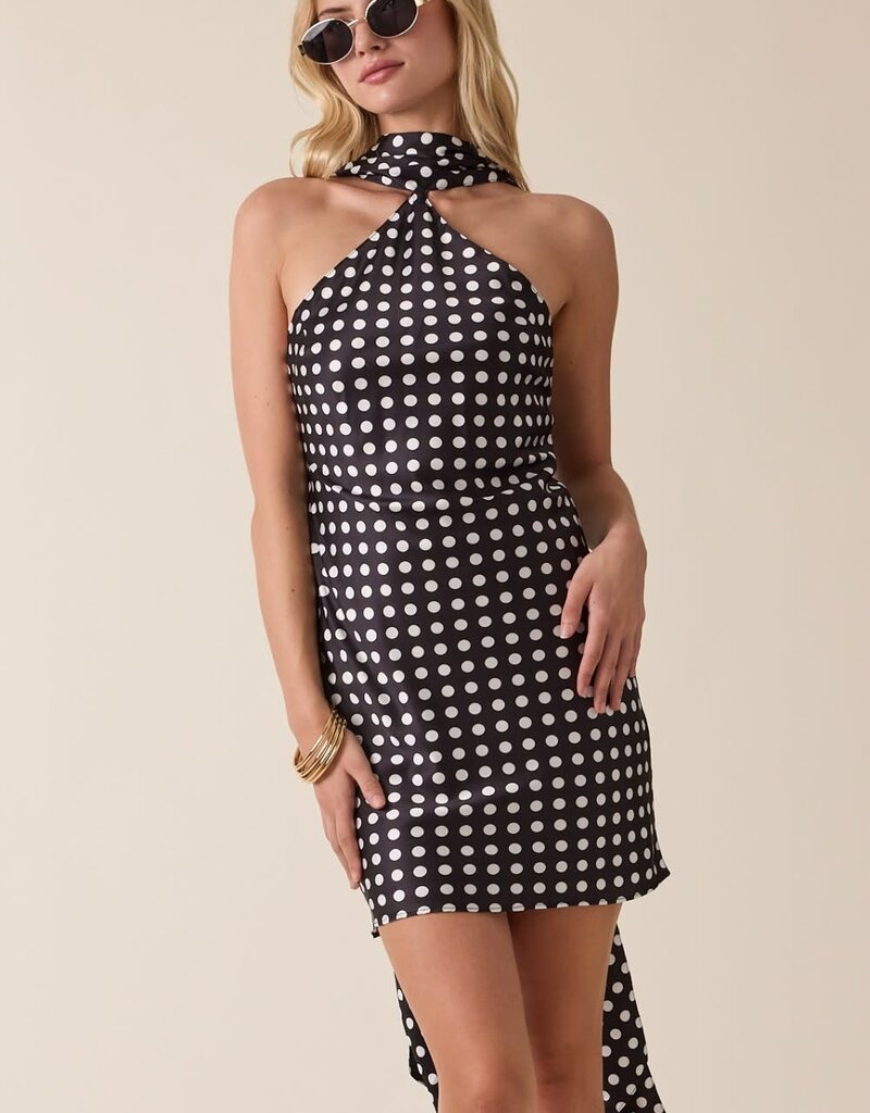 Satin Polka Dot Scarf Mini Dress
