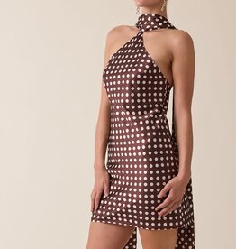 Satin Polka Dot Scarf Mini Dress