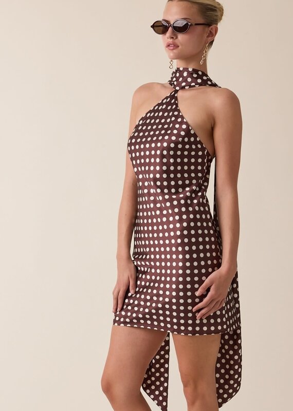 Satin Polka Dot Scarf Mini Dress