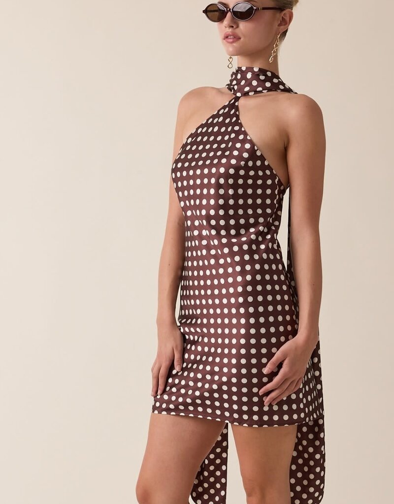 Satin Polka Dot Scarf Mini Dress