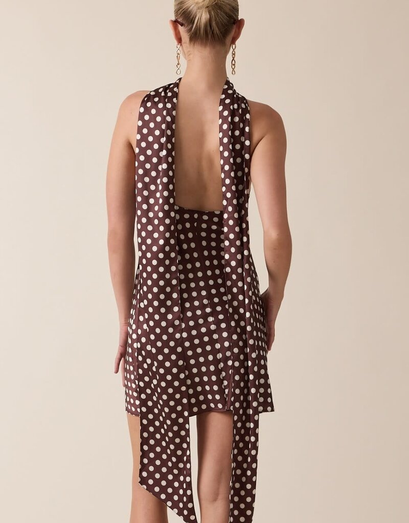 Satin Polka Dot Scarf Mini Dress