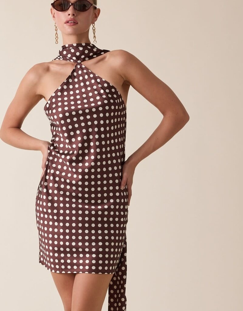 Satin Polka Dot Scarf Mini Dress