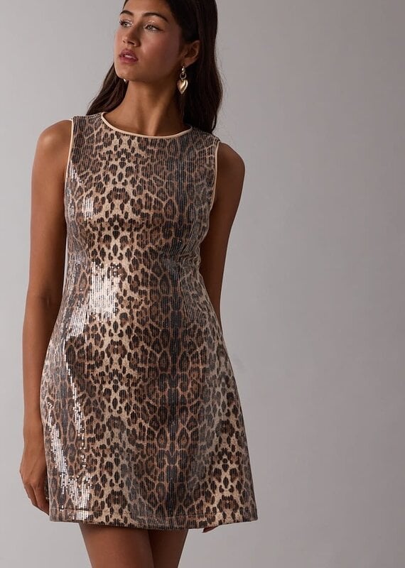 Sequin Leopard Sleeveless Mini Dress