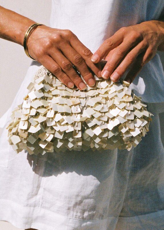 L Space Vienna Shell Clutch Purse Cream
