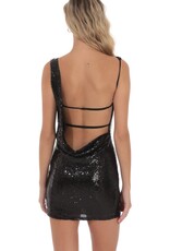Lucy In The Sky Sequin High Neck Open Back Mini Dress