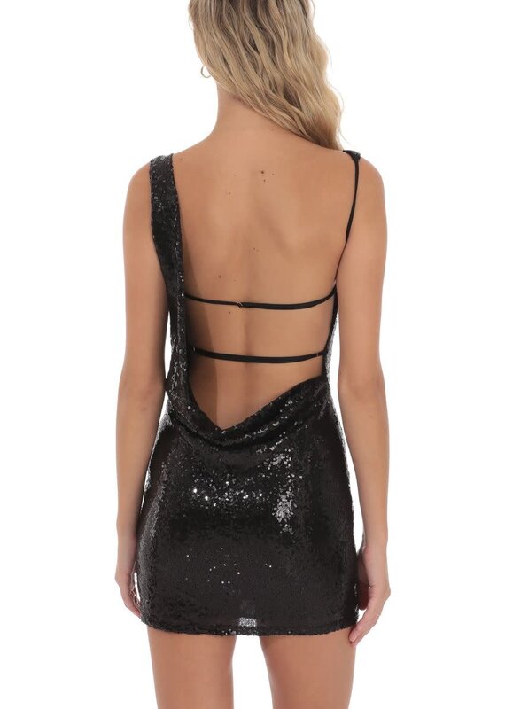 Lucy In The Sky Sequin High Neck Open Back Mini Dress